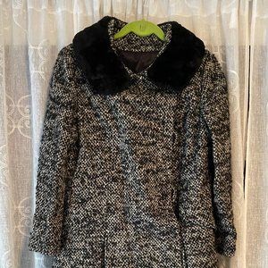 Vintage Fur Collar Pleated Skirt Coat